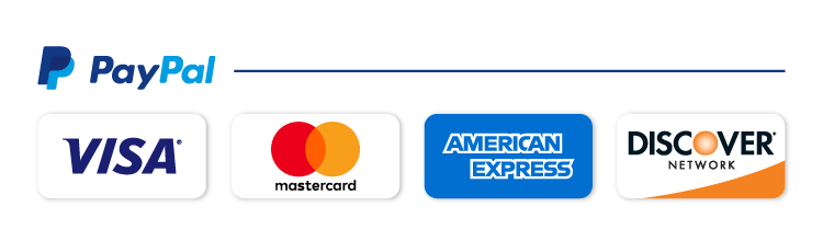 We accept PayPal, Visa, Mastercard, American Express and Discover