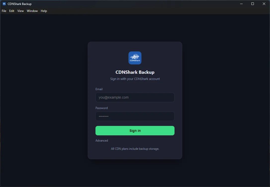 Sign in and go — CDNShark Backup