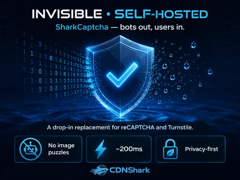 SharkCaptcha: invisible, self-hosted CAPTCHA with no image puzzles, ~200ms to pass and privacy-first design